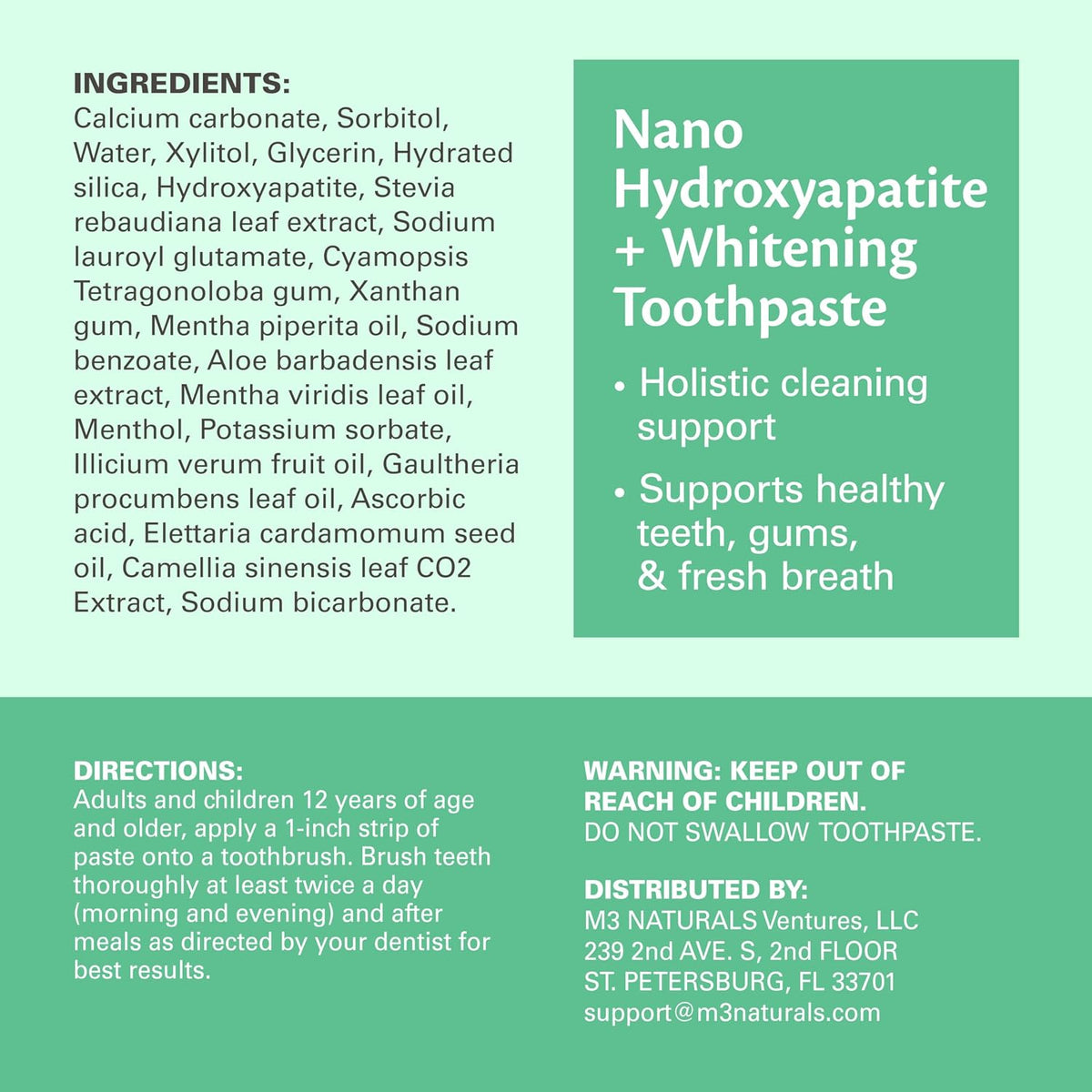 Nano Hydroxyapatite Fluoride Free Whitening Toothpaste, 1 Pack by M3