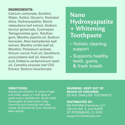 Nano Hydroxyapatite Fluoride Free Whitening Toothpaste, 1 Pack by M3