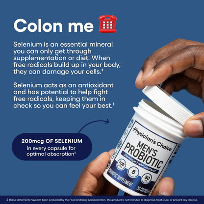 Physician's Choice Probiotics for Men - 70 Billion CFU - 8 Strains - w/Selenium & Organic Prebiotics - Supports Digestive Health, Microbiome, Colon, & Immune Health - Advanced Men's Probiotic - 30ct