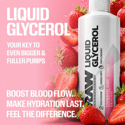 RAW Liquid Glycerol Workout Supplement, Liquid Glycerol Supplement for Enhanced Pumps, Increased Muscle Fullness, Endurance & Hydration - Pre-Workout for Men & Women, 32 Servings (Strawberry Slush)