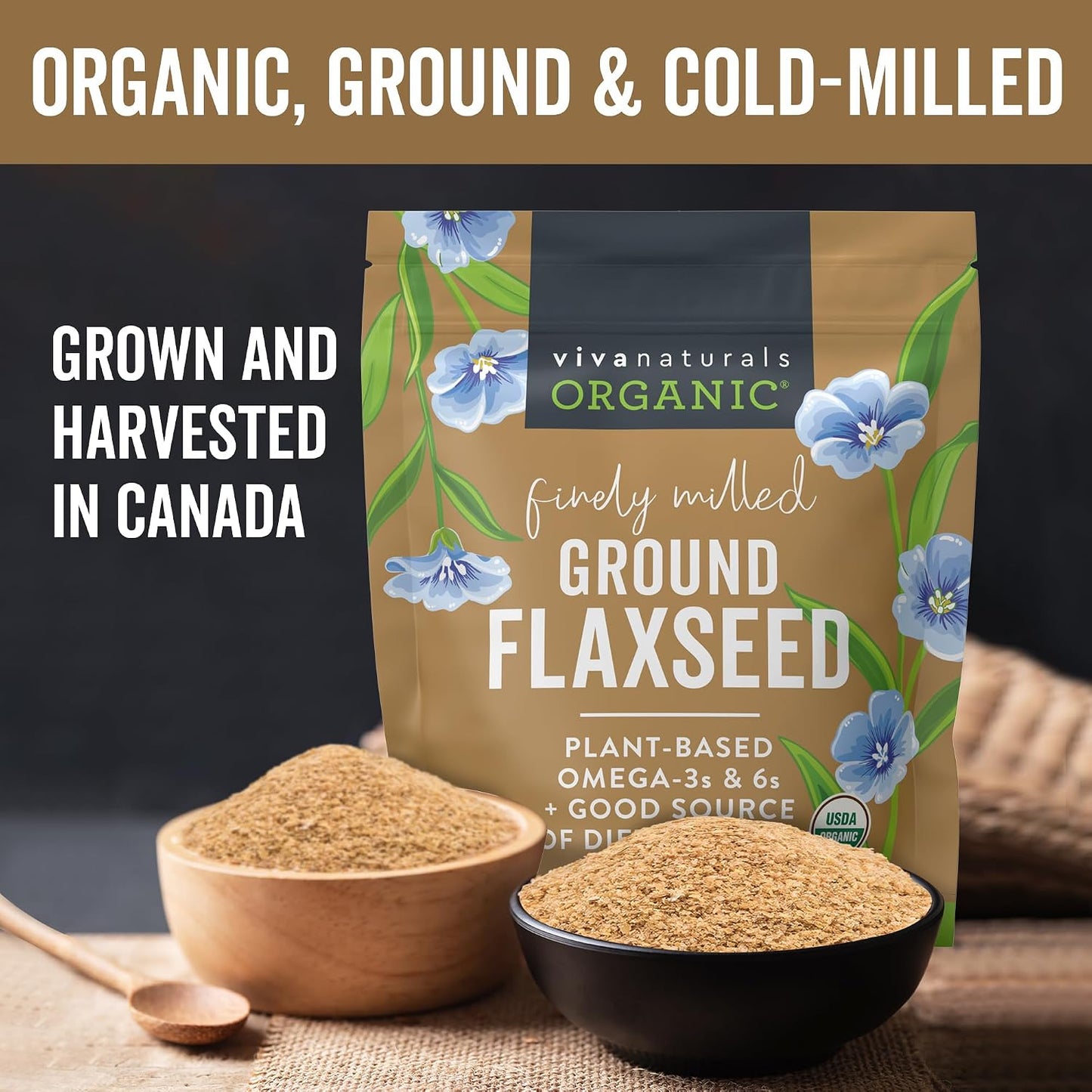 Viva Naturals Organic Ground Flaxseed - Premium Quality Plant-Based Protein and Vegan Omega 3 with Fiber, Perfect for Smoothies, Finely Milled Flaxseed 30 oz (850 g)