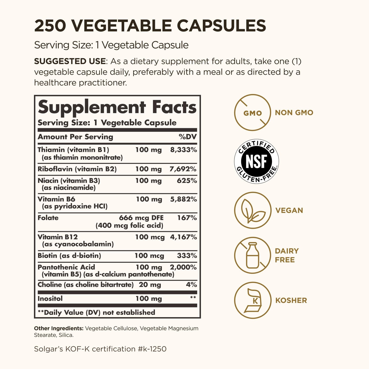 Solgar B-Complex "100", 100 Vegetable Capsules - Nervous System Support - Supports Energy Metabolism - Non-GMO, Vegan, Gluten Free, Dairy Free, Kosher - 100 Servings