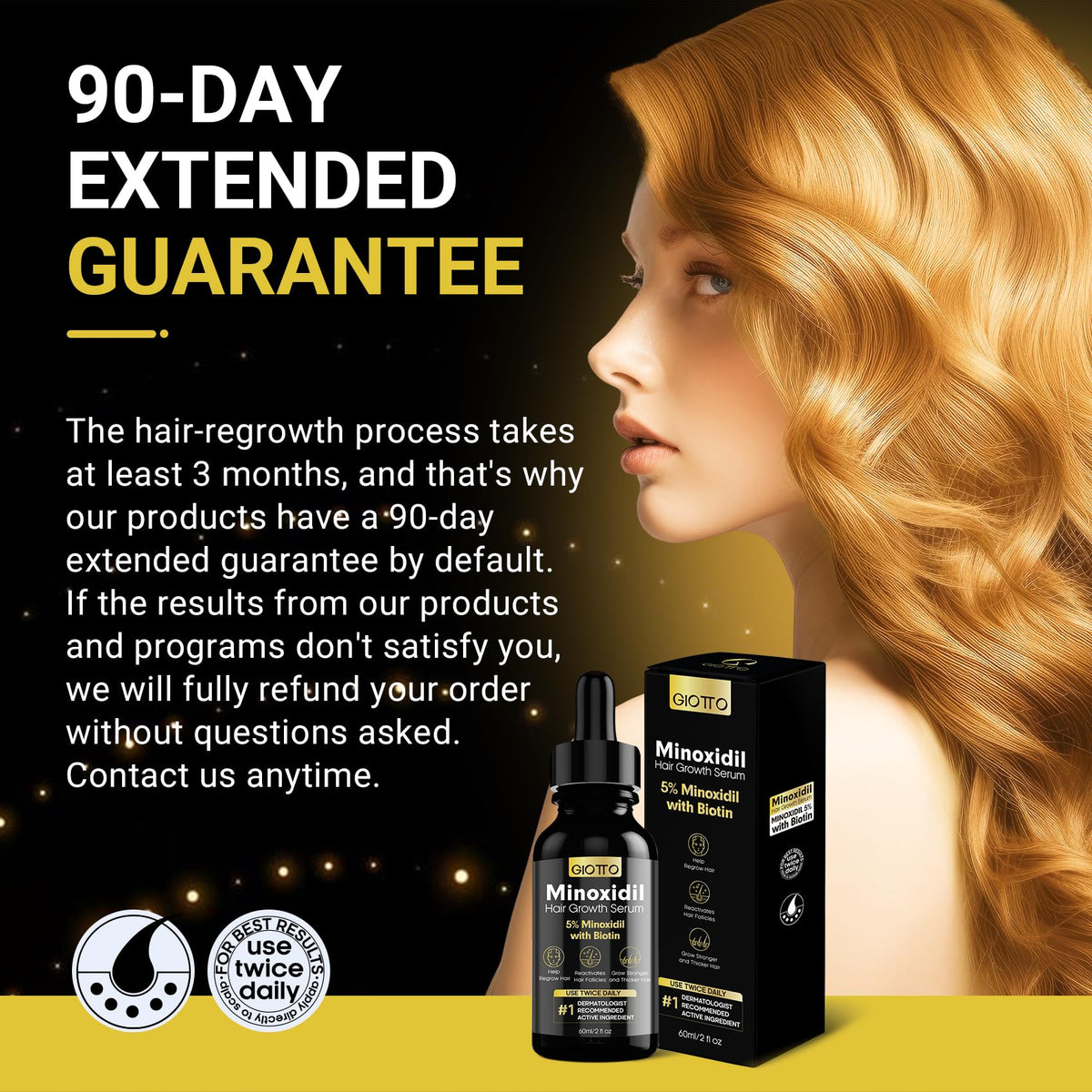 GIOTTO 5% Minoxidil Hair growth Serum for Men and Women - Infused with Biotin