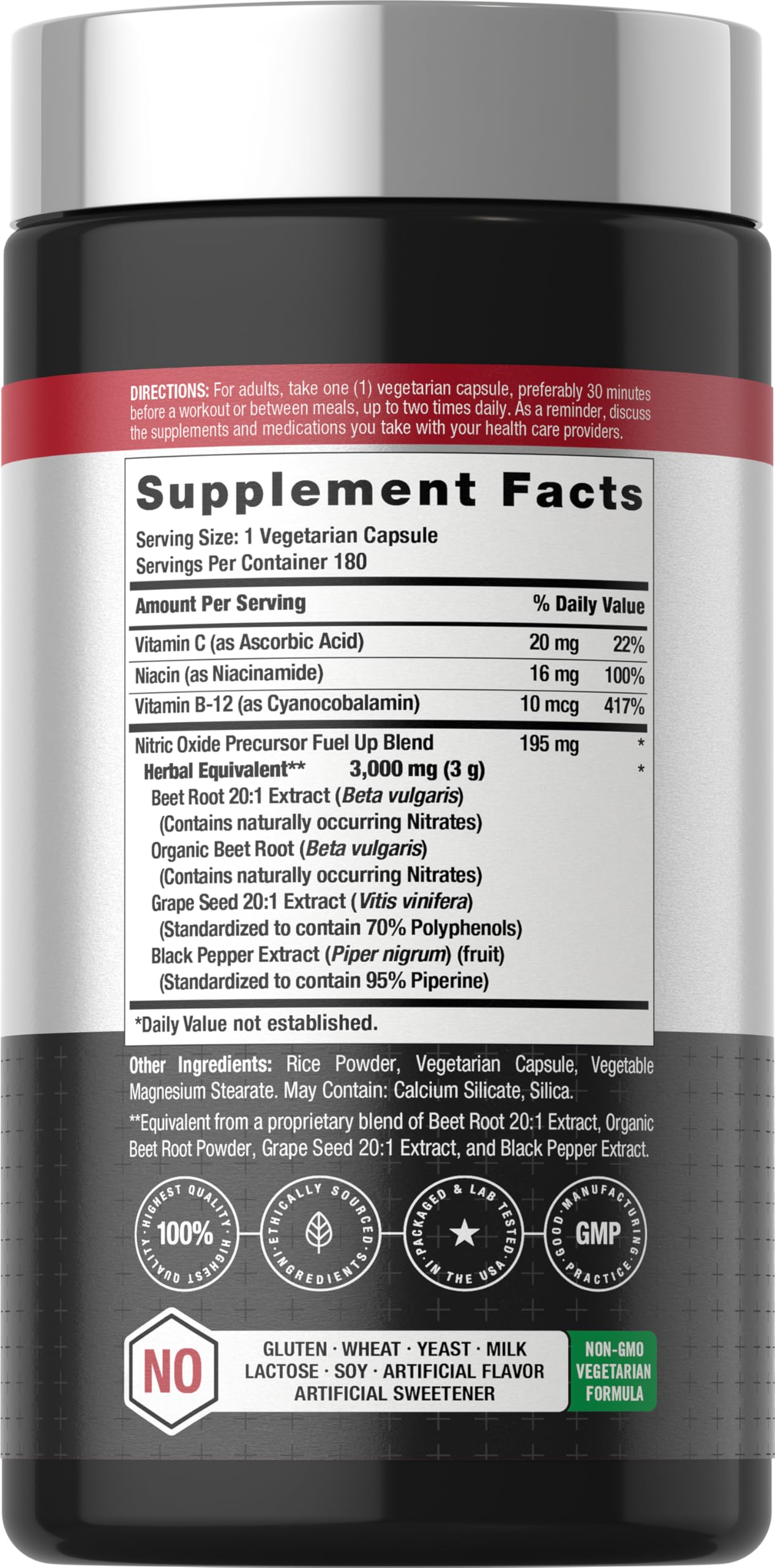 Horbäach Nitric Oxide Beet Root Capsules | 180 Count | with Nitrates and Precursor | for Men and Women | Vegetarian, Non-GMO, Gluten Free Supplement