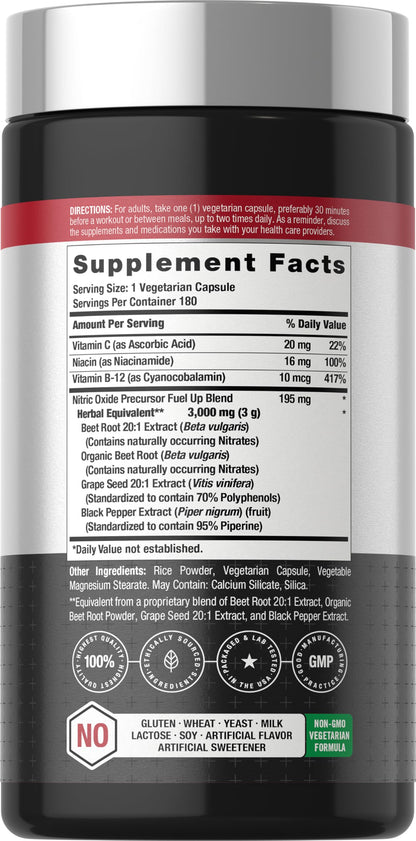 Horbäach Nitric Oxide Beet Root Capsules | 180 Count | with Nitrates and Precursor | for Men and Women | Vegetarian, Non-GMO, Gluten Free Supplement
