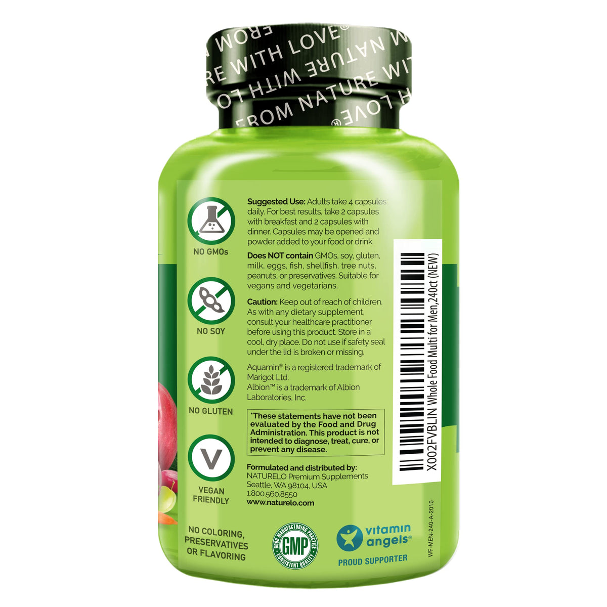 NATURELO Whole Food Multivitamin for Men - Vitamins, Minerals, Antioxidants, Organic