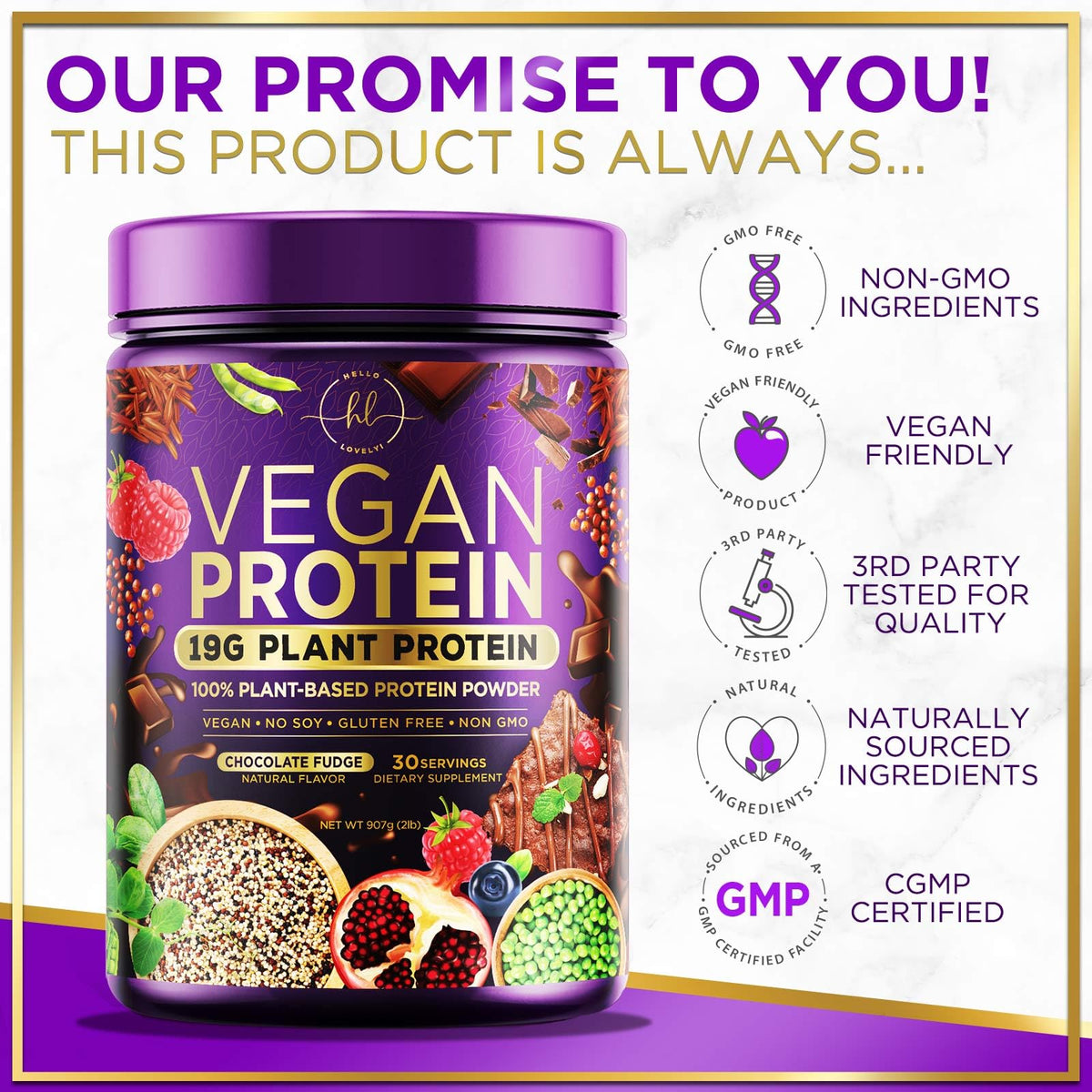 Vegan Protein Powder, Chocolate Fudge - 100% Plant Protein, 3.4g BCAAs, Premier Isolate