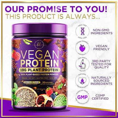 Vegan Protein Powder, Chocolate Fudge - 100% Plant Protein, 3.4g BCAAs, Premier Isolate
