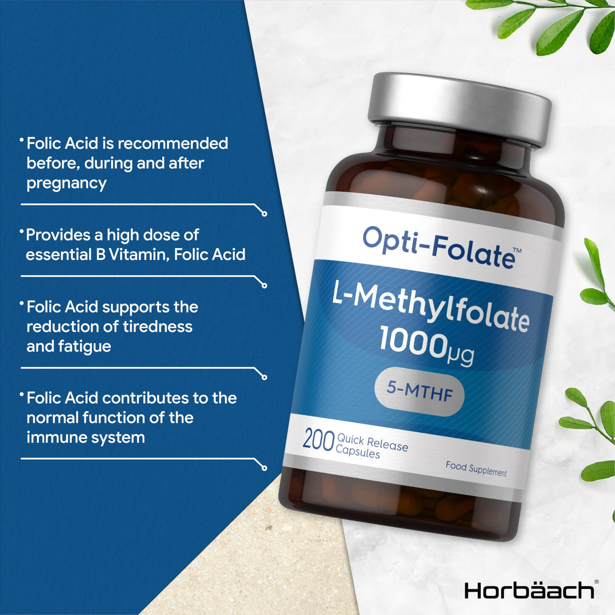 L-Methylfolate 1000ug | 200 Capsules | 5-MTHF Folate Supplement | Active Form