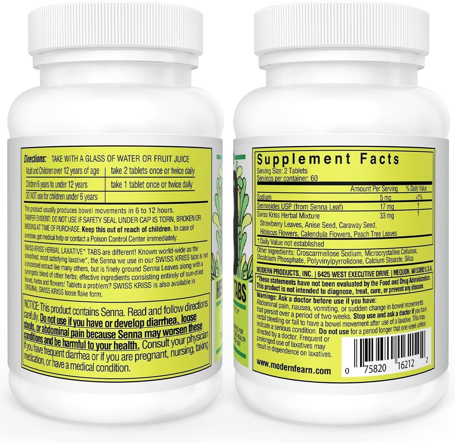 Swiss Kriss Herbal Laxative Tablets, Gentle & Natural Laxatives for Constipation Relief for Adults & Children Over Age 6, Works in 6-12 Hours, Senna Laxative, 120 Tablets Total