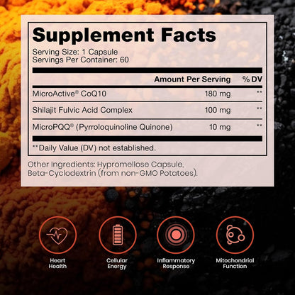 MicroActive CoQ10 Enhanced with MicroPQQ + Shilajit “Sustained Release” 60 Veg Caps | Convenient Once a Day Clinical Dose | 2 Month Supply | Vegan | Pharmaceutical Grade
