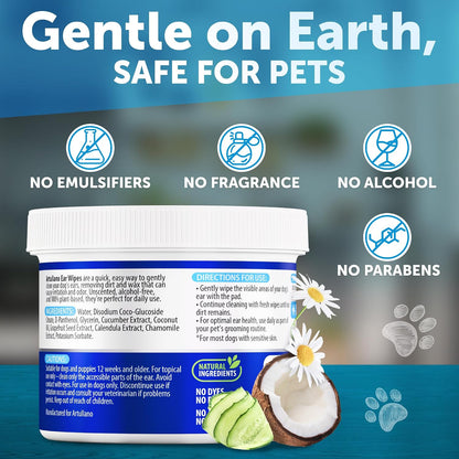 Artullano Dog Ear Cleaner Wipes - Pet Ear Support - All Canine Breeds - Ear Care Kit, Dogs