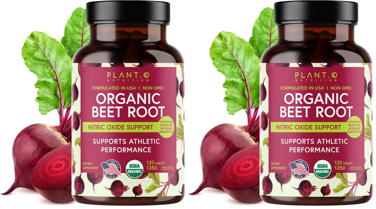 Organic Beet Root Capsules 1350mg – USDA Certified Beetroot Powder Supplement with Black Pepper | Nitric Oxide & Circulation Support | Vegan Non-GMO | 120 Tablets 2 Month Supply