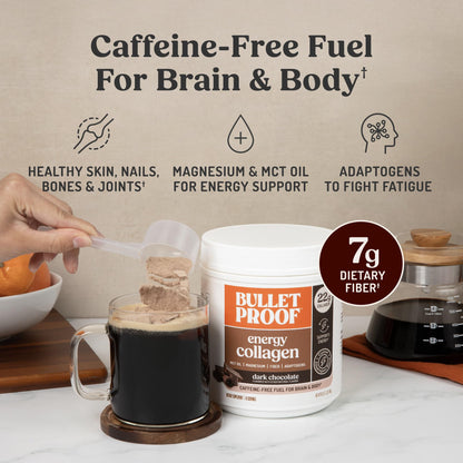 Bulletproof Energy Collagen Protein Powder, Vanilla Bean, 20g Grass-Fed Collagen Peptides, 7g Fiber with MCT Oil & Adaptogens, Caffeine-Free, 18.3 Ounces