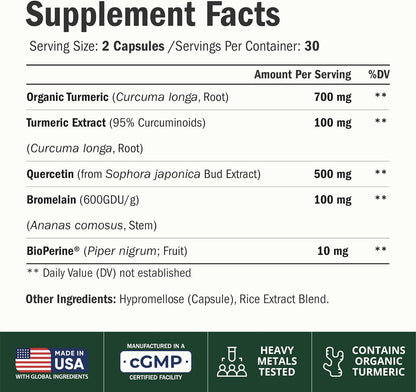 Quercetin with Bromelain Turmeric Curcumin Allergy Supplement - 60 Capsules