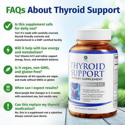 1 Body Thyroid Support Supplement + 60 Billion Probiotics for Men & Women