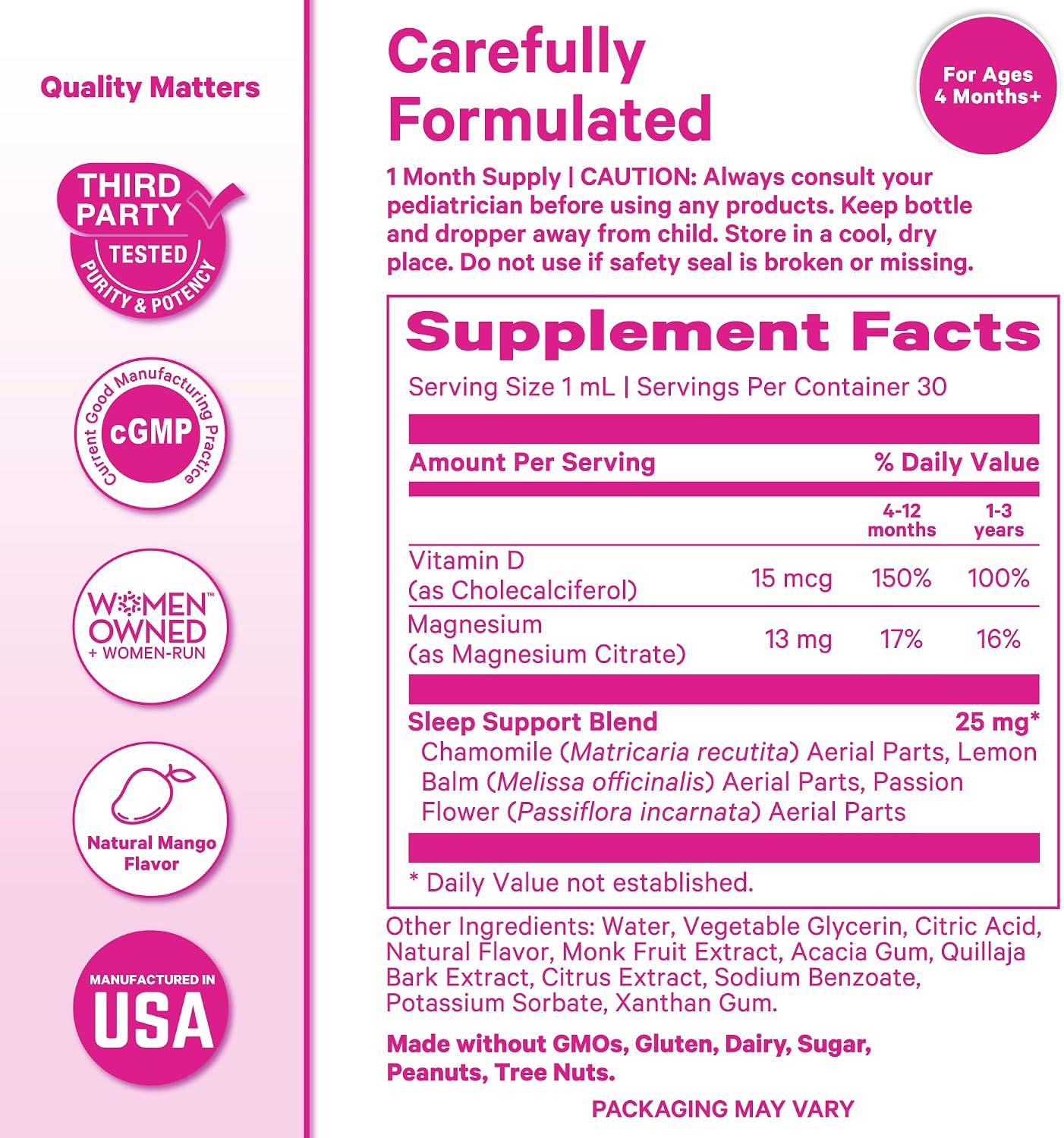 Pink Stork Baby Sleep Drops for Infants and Kids, Melatonin-Free, 1 oz | Naturally Support Sleep, Non-Habit Forming, Chamomile and Magnesium, 30 Servings