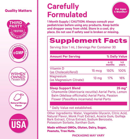 Pink Stork Baby Sleep Drops for Infants and Kids, Melatonin-Free, 1 oz | Naturally Support Sleep, Non-Habit Forming, Chamomile and Magnesium, 30 Servings