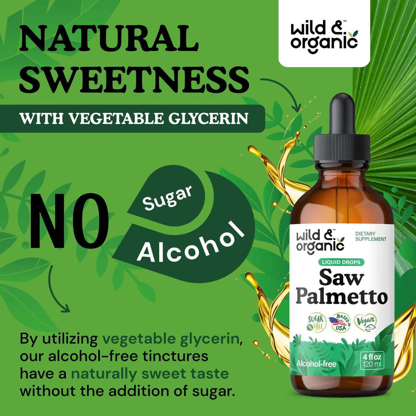 Wild & Organic Saw Palmetto for Men & Women - Urinary Tract & Hair Support - Saw Palmetto Extract Liquid Drops - Add to Tea - Serenoa Repens Berries Supplement - Vegan, Sugar & Alcohol-Free - 4 fl oz