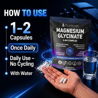 Magnesium Glycinate Complex, 120 Vegan Capsules, 9-in-1 Formula with 6 Advanced Forms, Supports Muscle Performance, Maximum Absorption