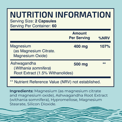 Magnesium Ashwagandha | Calming Magnesium Supplement for Adults | Relax, Rest
