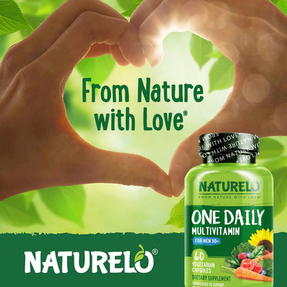 NATURELO Mens Multivitamins for Men 50+ - One Daily Multivitamin for Men with Vitamins, Minerals & Organic Whole Foods, Boost Energy & Health, Non-GMO, 60 Vegetarian Capsules