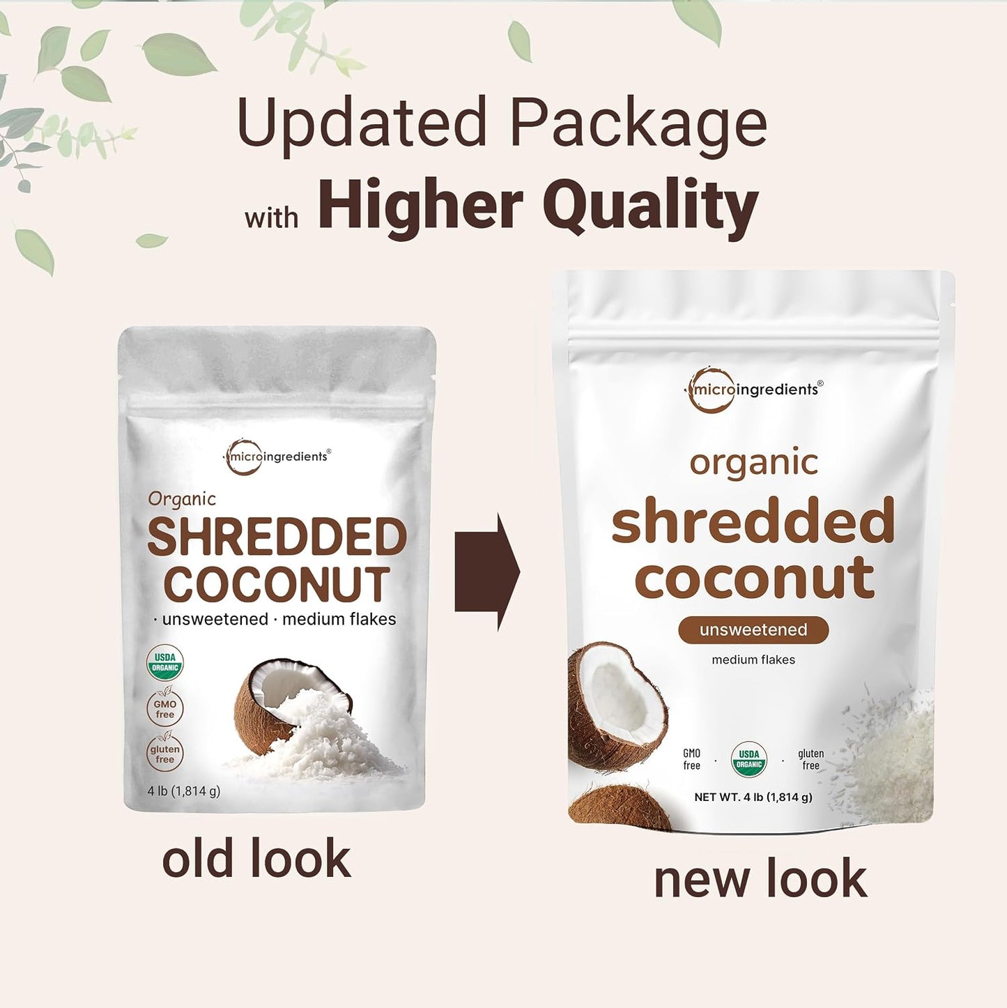 Organic Shredded Coconut Flakes, 4lbs | Raw Unsweetened Flavor, Medium Sized | Great for Baking, Smoothies, or Garnish | Non-GMO, Sugar Free, Keto Friendly