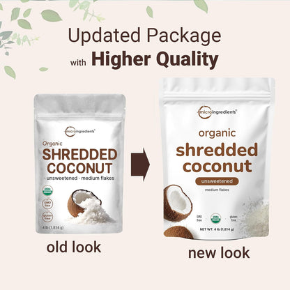 Organic Shredded Coconut Flakes, 4lbs | Raw Unsweetened Flavor, Medium Sized | Great for Baking, Smoothies, or Garnish | Non-GMO, Sugar Free, Keto Friendly