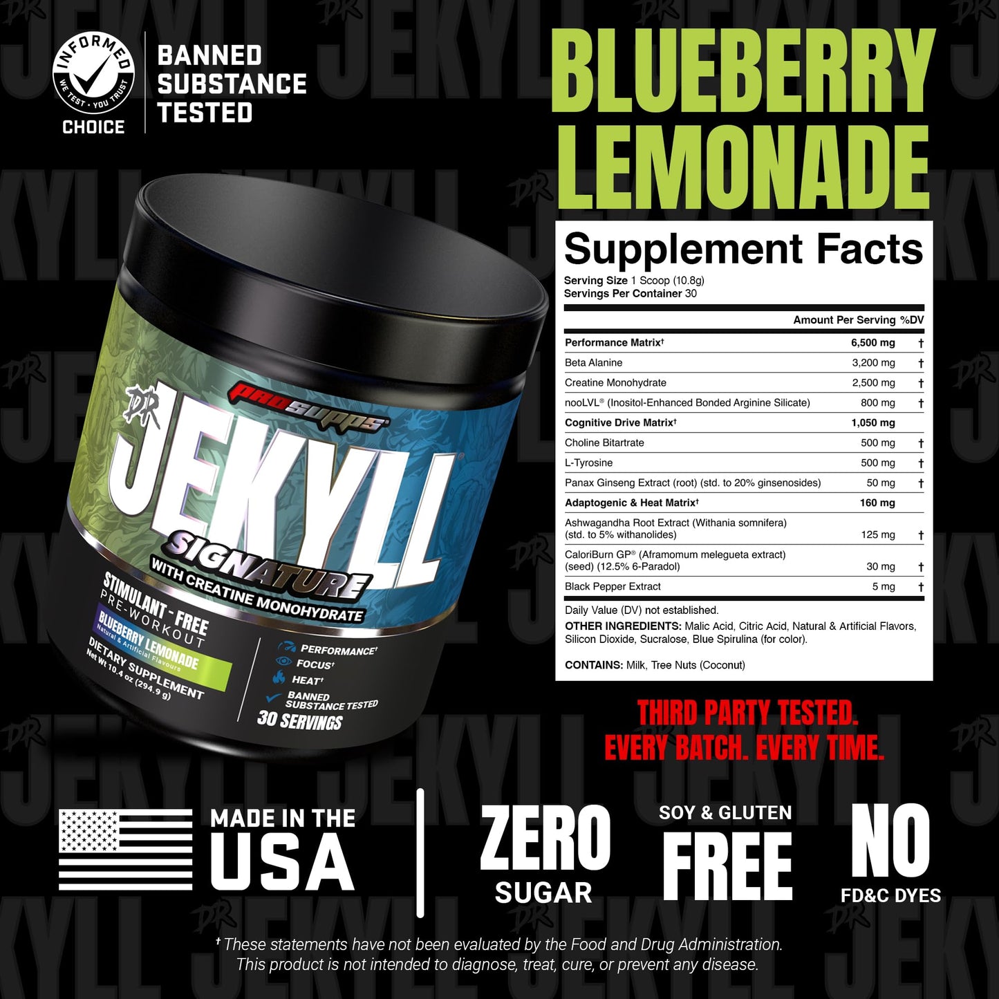 ProSupps Dr. Jekyll Signature Pre Workout Powder with Creatine - Stim-Free Preworkout Supports Focus & Endurance - Caffeine-Free Gym & Fitness Supplements (Blueberry Lemonade, 30 Servings)