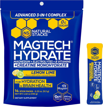Magtech Magnesium Lemonade & Magtech Hydration Powder with Creatine - Sugar Free Magnesium Powder - Supports Hydration & Brain Health - 34 Total Servings