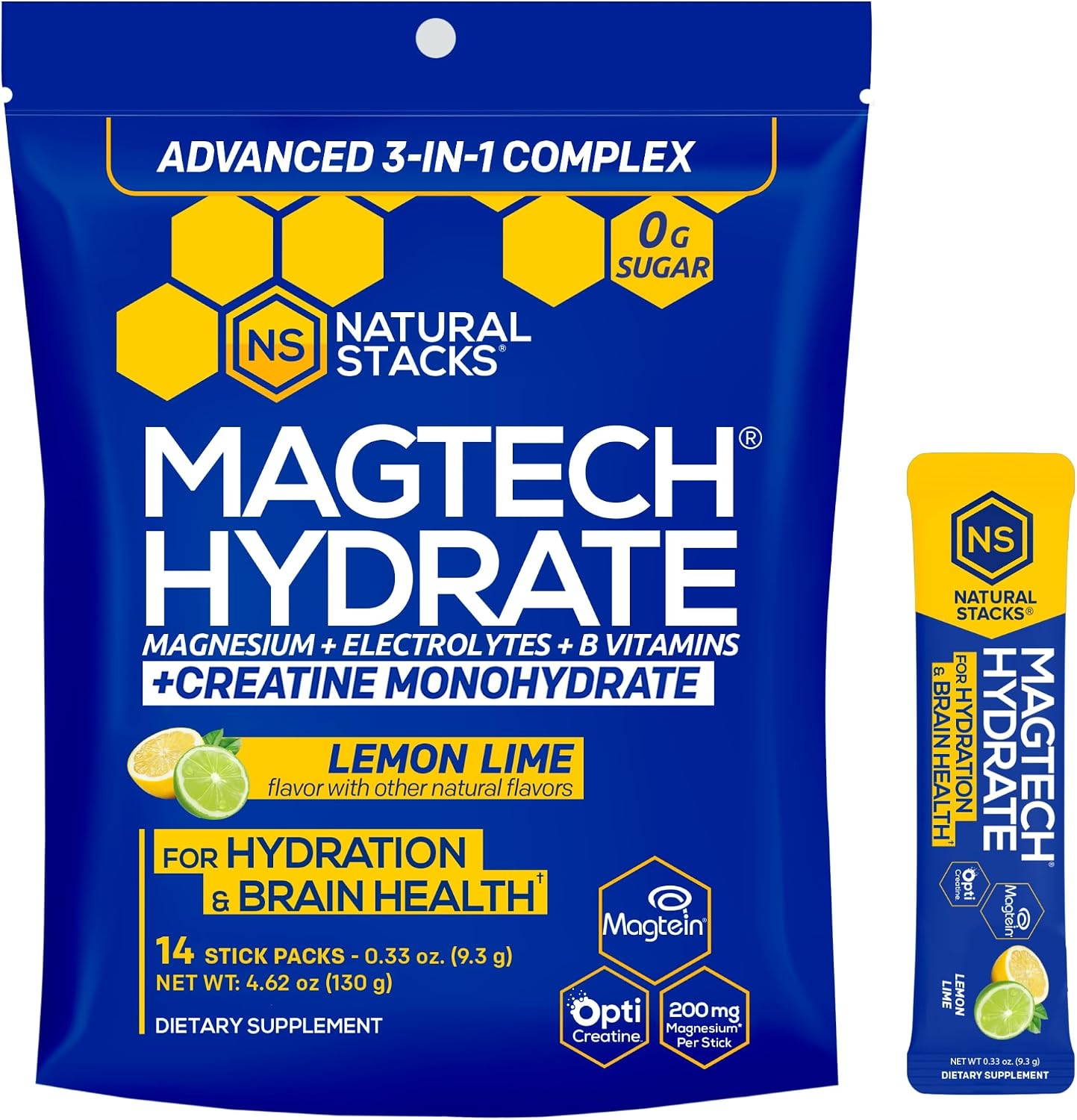 Magtech Magnesium Capsules + Hydration Creatine Powder Lemon Lime Bundle - 3 Forms of Magnesium - Featuring Magtein L-Threonate - Brain Health & Hydration Support* - 74 Total Servings