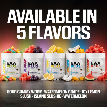 RAW EAA Plus, Amino Acids Powder, Watermelon Grape (30 Servings) - Pre Workout Amino Energy Powder for Advanced Endurance, Recovery & Lean Muscle Growth - BCAA Amino Acids Supplement for Men & Women