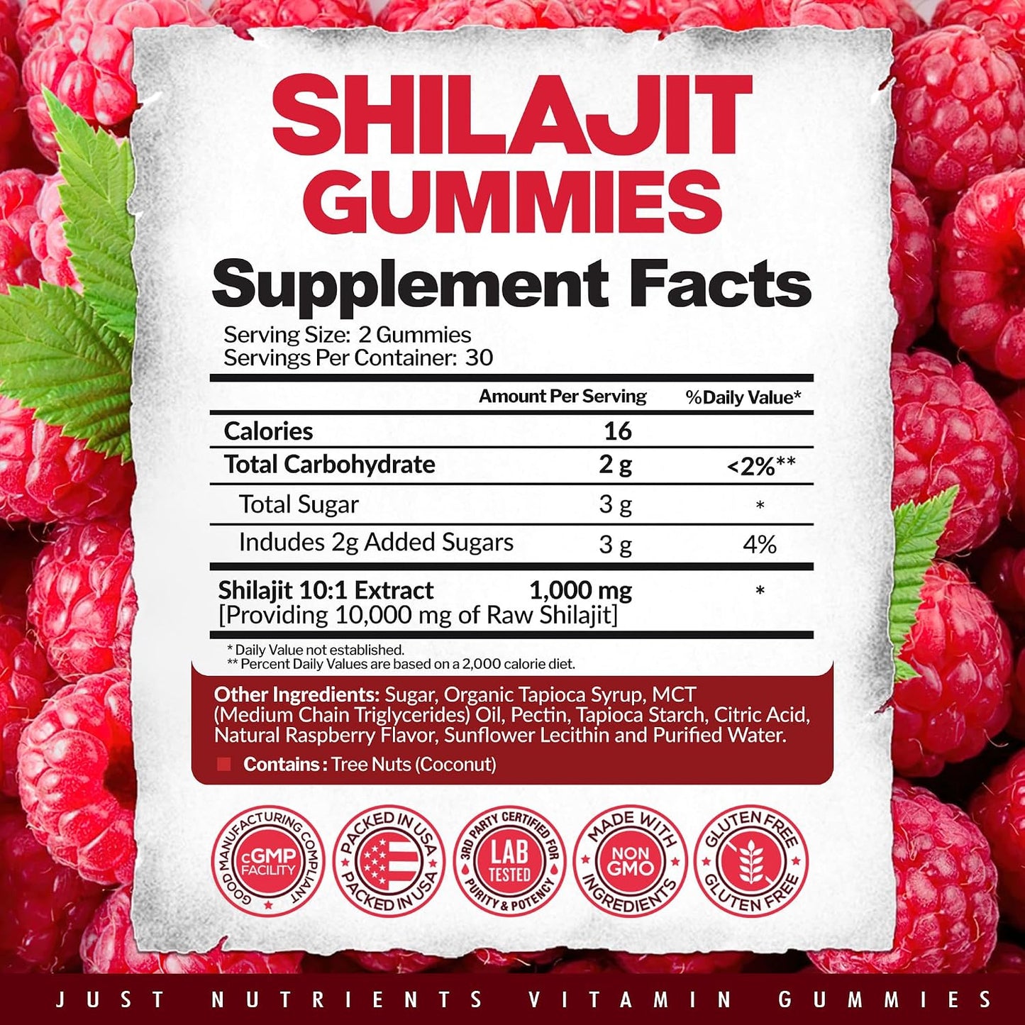 Shilajit 10,000mg Gummies for Men & Women - Maximum Strength Pure Himalayan Shilajit, Gluten-Free, Non-GMO, 100% Vegetarian - Natural Raspberry Flavor - 60 Count