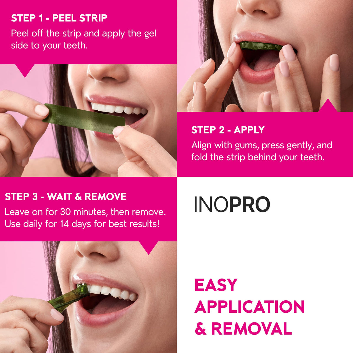 InoPro Green Teeth Whitening Strips - Peroxide Free Whitening Strips - Whitening Without The Harm - Deep Stains Removal - Sensitivity Free - 14 Treatments, 28 Strips, 28 Count (Pack of 1)