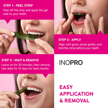InoPro Green Teeth Whitening Strips - Peroxide Free Whitening Strips - Whitening Without The Harm - Deep Stains Removal - Sensitivity Free - 14 Treatments, 28 Strips, 28 Count (Pack of 1)
