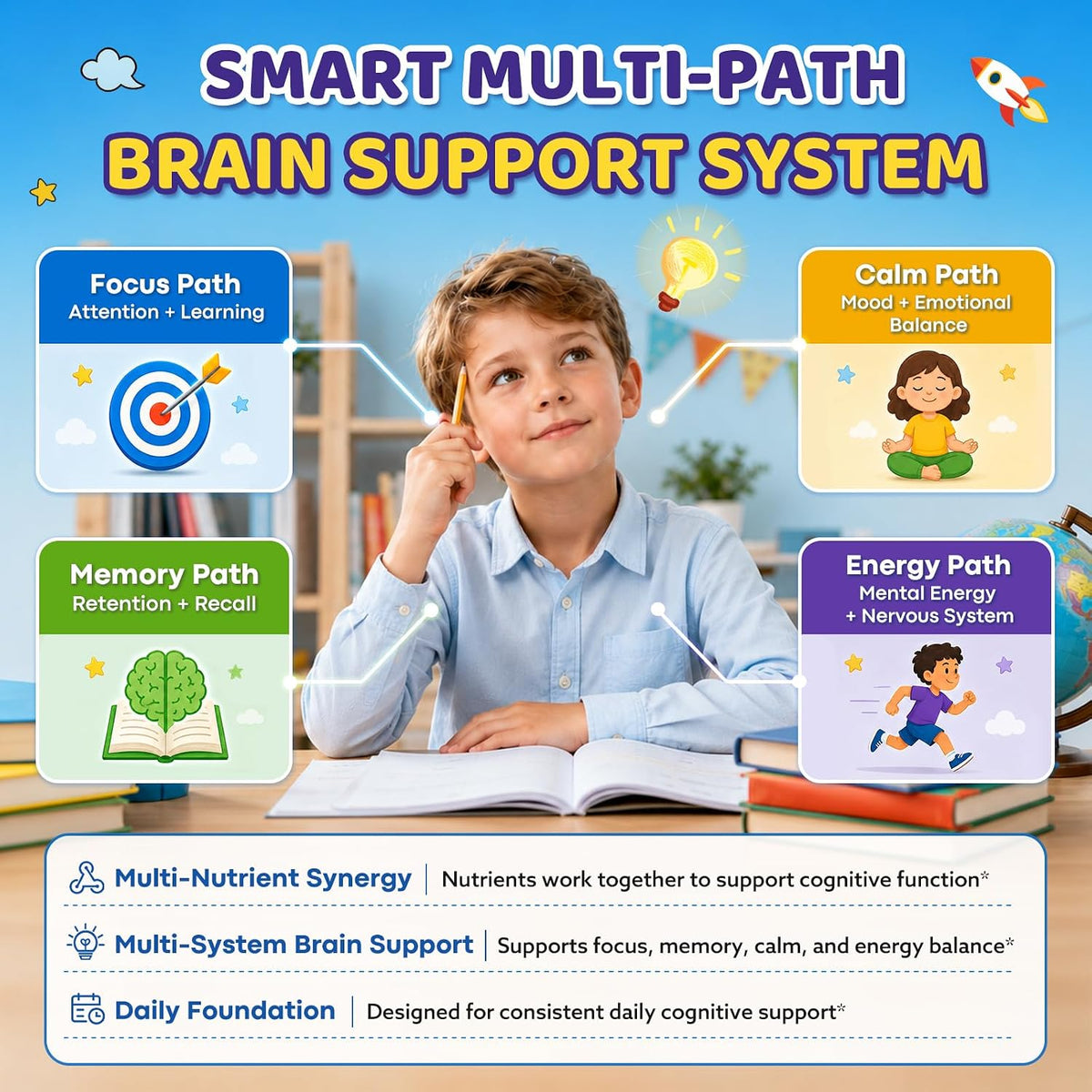 Kids Focus and Attention Drops with Phosphatidylserine, Lion’s Mane Mushroom, Magnesium Glycinate, Omega 3, Bacopa Monnier, Brain Supplements for Memory and Focus, Sleep Clam Mood, Strawberry 2 Fl Oz