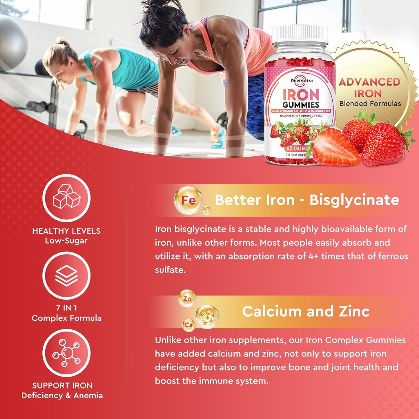 Iron Gummies Supplement for Adults & Kids | Calcium Potassium Magnesium Gummies | Bundle
