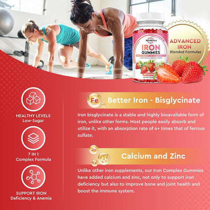 Iron Gummies Supplement for Adults & Kids | Calcium Potassium Magnesium Gummies | Bundle