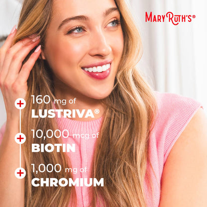 MARYRUTH'S Liquid Multivitamin + Hair Growth | Clinically Tested in Women for Thicker Hair & Facial Wrinkles | Biotin 10000mcg | Lustriva Hair Growth Supplements | Skin Care | Ages 18+ | 15.22 Fl Oz