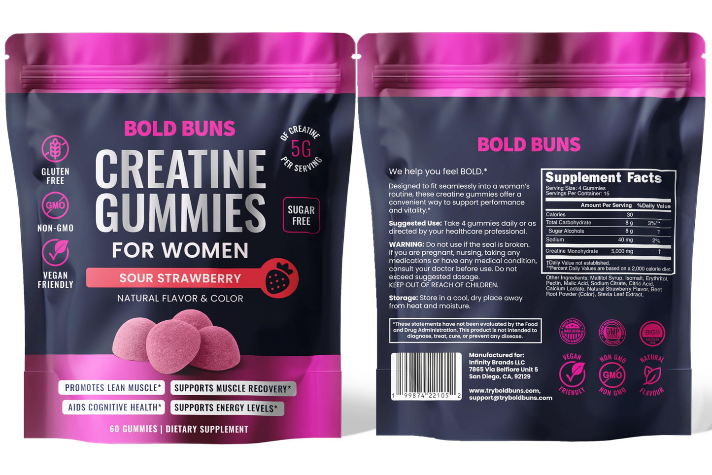 Bold Buns Creatine for Women – Supplement with Collagen & BCAA – Supports Muscle Development, Post-Workout Recovery, Skin Elasticity, Healthy Hair & Nail (30 Servings, Unflavored)