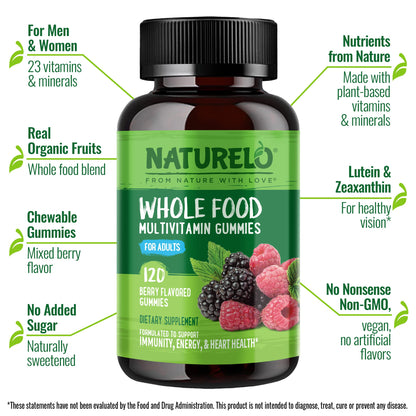 NATURELO Whole Food Vitamin Gummies for Adults - Chewable Gummy Multivitamin