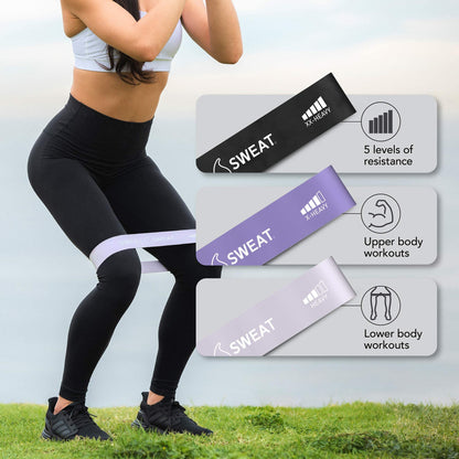 Sweet Sweat Mini Loop Resistance Bands - Set of 5 | Exercise Hip Booty Bands for Squats, Lunges, Physical Therapy, Yoga, Pilates, Rehab & Home or Gym Workouts