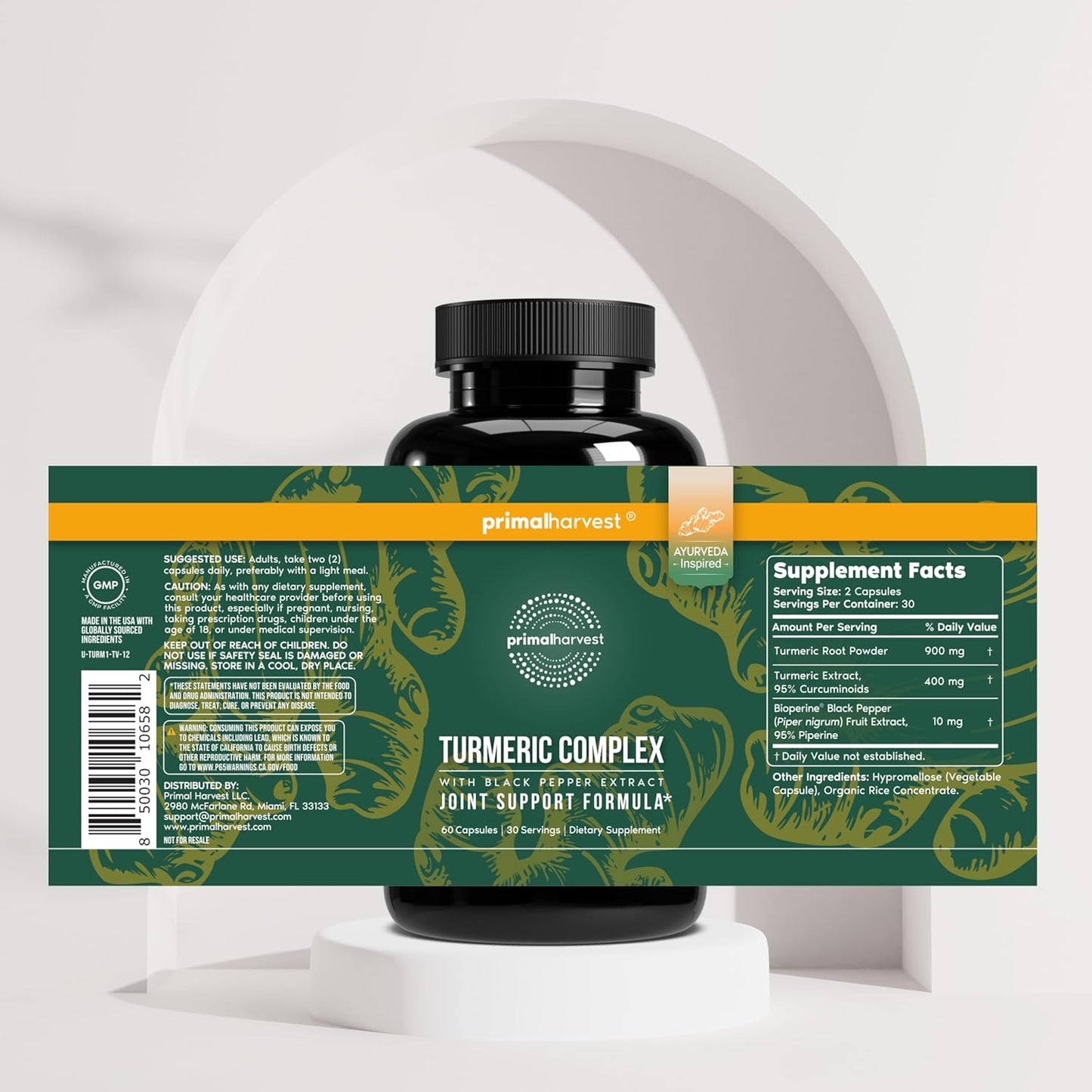 Primal Harvest Turmeric Complex - Daily Vegan Supplement, Gluten Free
