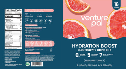 Venture Pal Sugar Free Electrolyte Powder Packets, Keto Friendly, 16 Sticks | Liquid Daily IV Hydration Packets for Rapid Rehydration. 7 Electrolytes & 5 Vitamins | Non-GMO | Vegan | Fast Dissolve