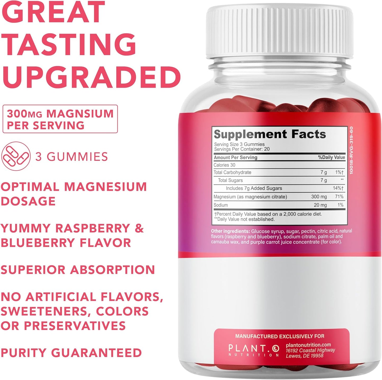 Calm Magnesium Gummies 300 mg per Serving of Magnesium Citrate | Relaxation, Muscle, Bone, & Energy Support | Raspberry Flavor | 60 Chewable Magnesium