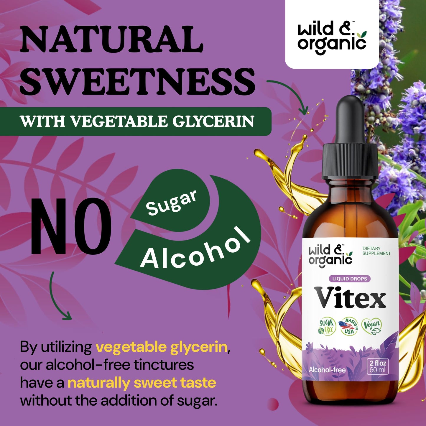 Wild & Organic Vitex Tincture - Mood & Perimenopause Support - Vitex Chasteberry Supplement for Women - Liquid Chaste Tree Berry Extract - Vegan, Sugar & Alcohol-Free Herb Drops - 4 fl oz