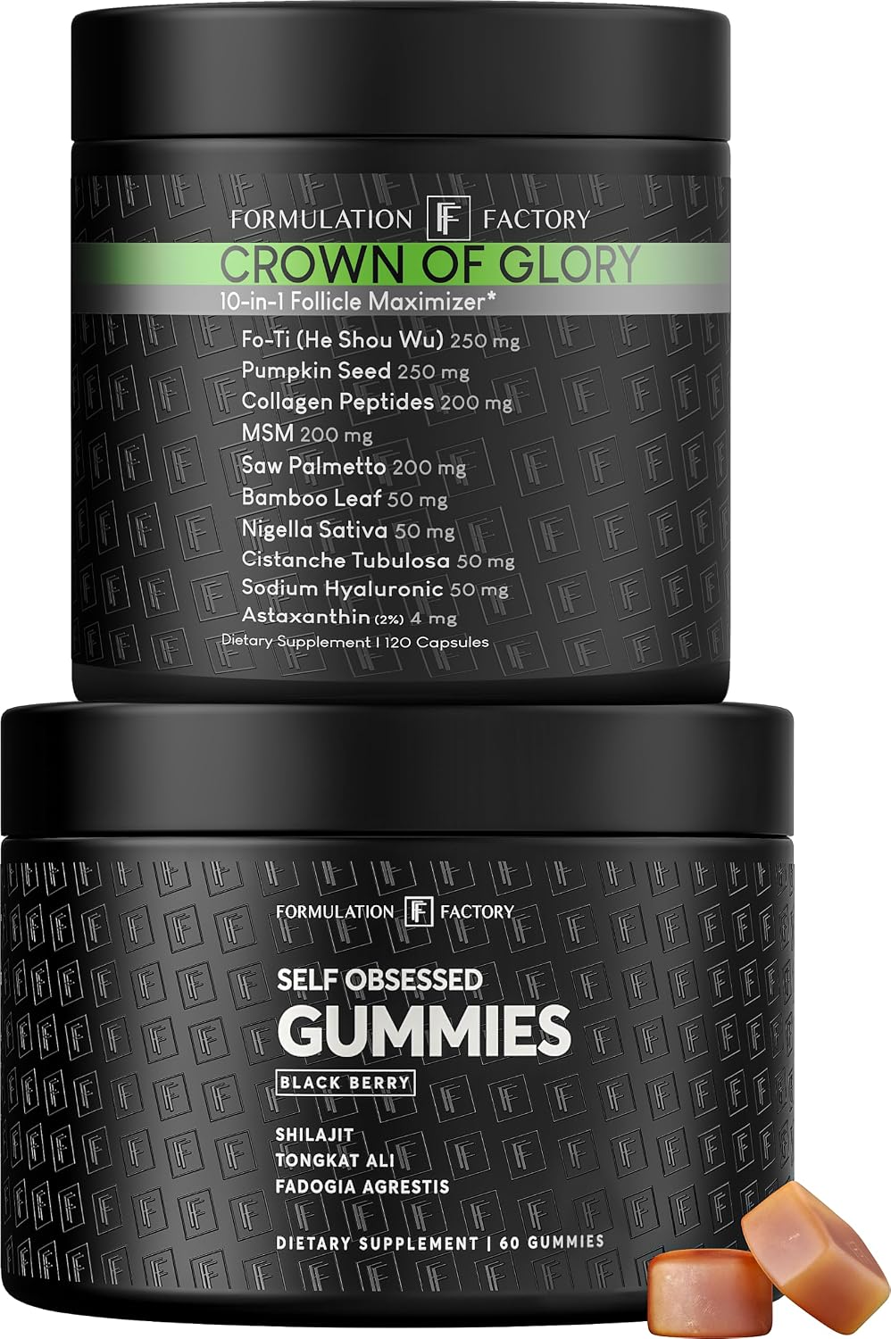 Formulation Factory Self Obsessed Shilajit Gummies x Crown of Glory (Bundle) – Men's Vitality & Hair Support with Shilajit, Tongkat Ali, Saw Palmetto, Fo-Ti & Pumpkin Seed Oil