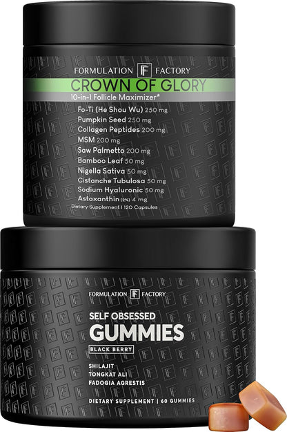 Formulation Factory Self Obsessed Shilajit Gummies x Crown of Glory (Bundle) – Men's Vitality & Hair Support with Shilajit, Tongkat Ali, Saw Palmetto, Fo-Ti & Pumpkin Seed Oil
