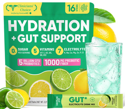 Venture Pal Sugar Free Hydration Packets + Gut Health Electrolytes Powder | Liquid Daily IV with 7 Electrolytes, 5 Vitamins, Probiotics & Fiber for Dehydration Relief and Gut Health Support