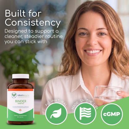 Binder Blend - Toxin Binder Supplement, Detox Capsules for a Healthy Gut - 180 Capsules - 90 Servings - 960mg Activated Charcoal & 480mg Organic Chlorella - Bloating Relief - Bentonite Clay